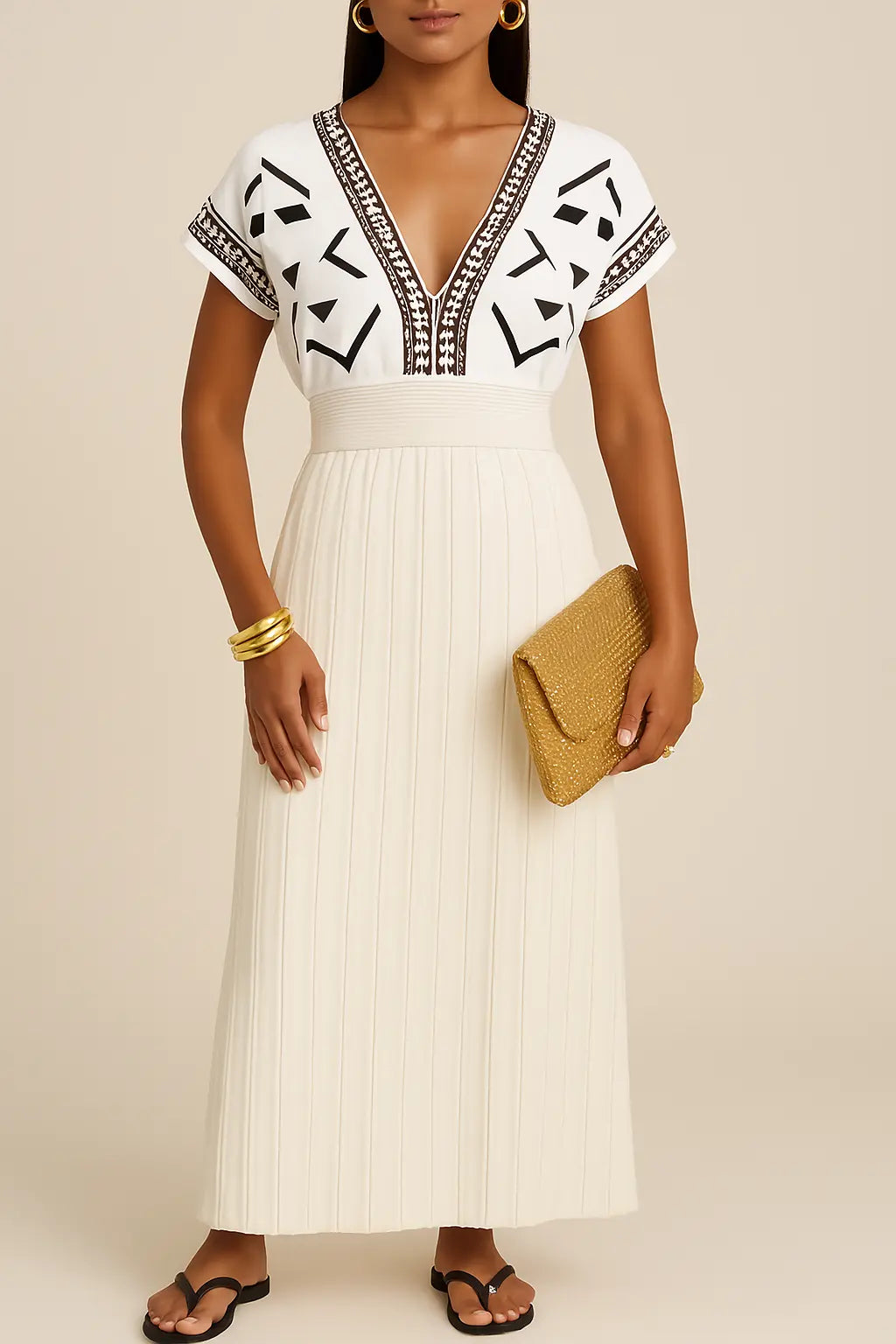 Colette Luxe Maxi Dress with V-Line in White