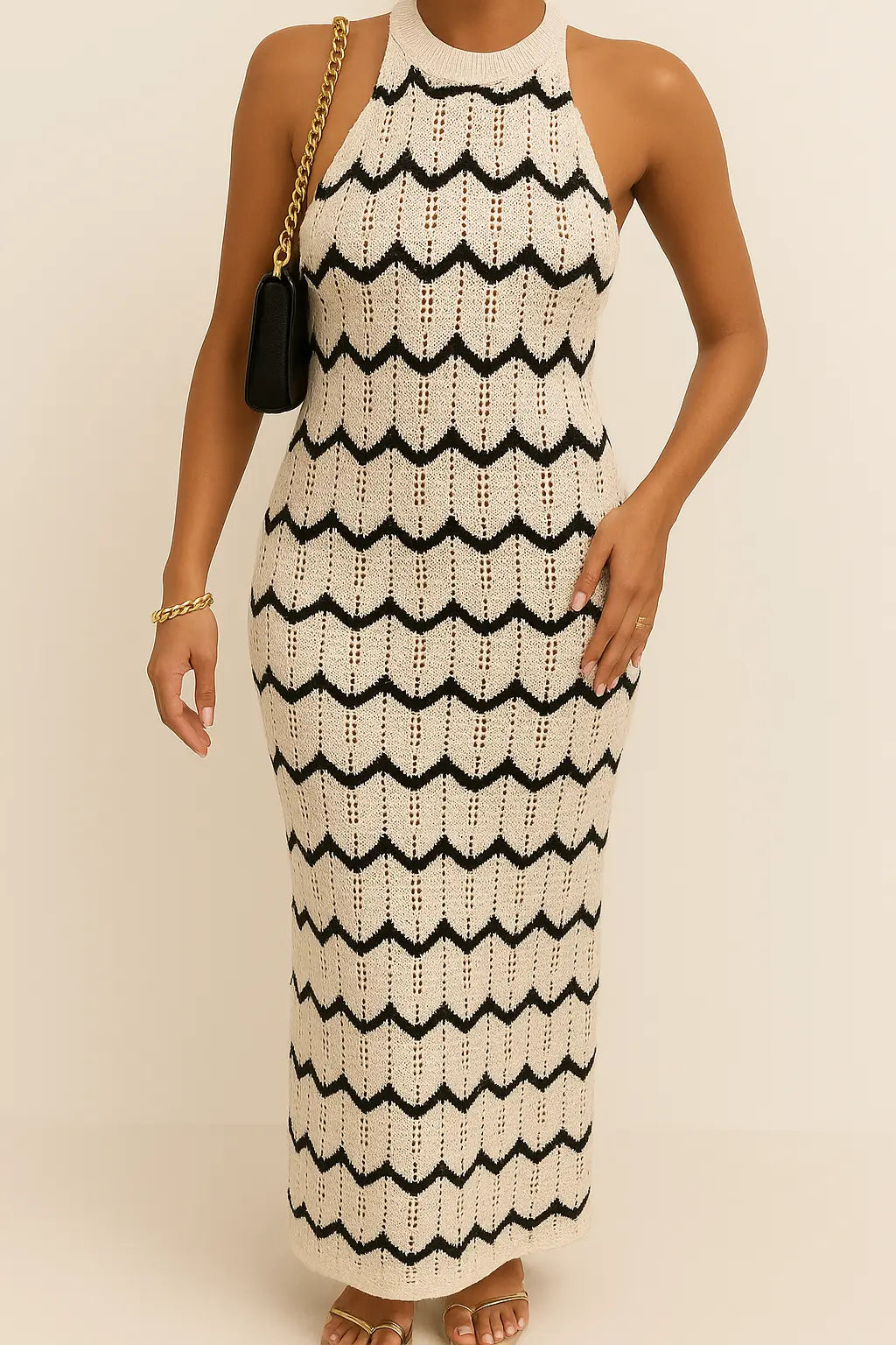Petalyn Halter Neck Maxi Dress in White