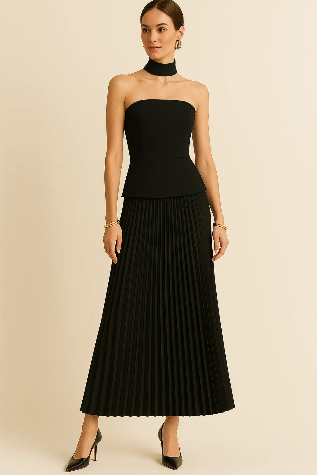 Aurella Halter Maxi Dress in Black