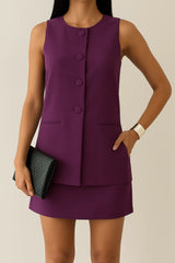 Avrienne Vest and Mini Skirt Set in Purple