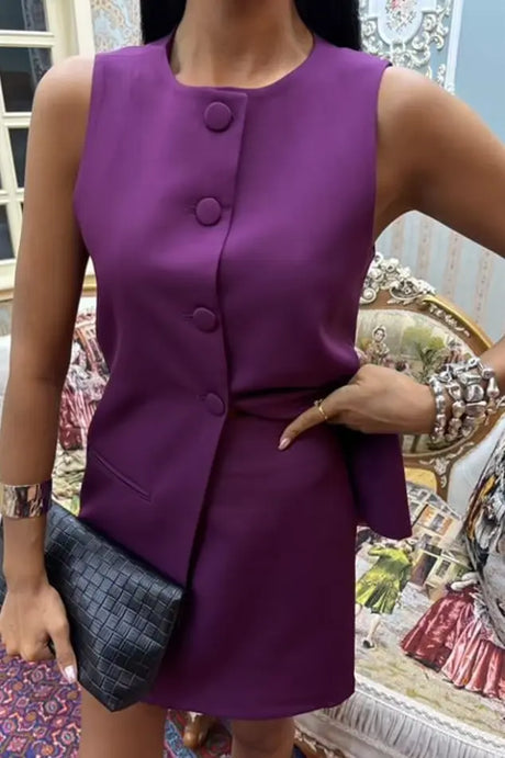 Avrienne Vest and Mini Skirt Set in Purple