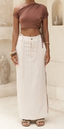 Gia Striped Maxi Skirt in White
