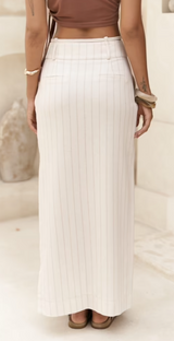 Gia Striped Maxi Skirt in White